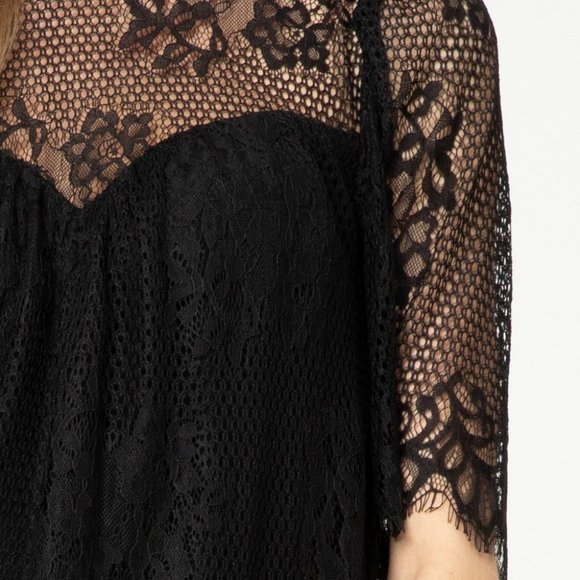 Entro Black High Neck Crochet Lace Top - Picture 7 of 14